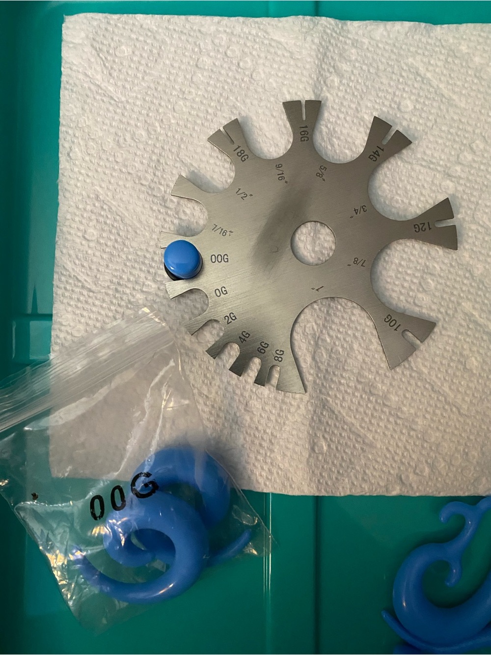 Bright Blue Spiral Ear Gauges and Faux Tapers Set - Picture 2 of 2
